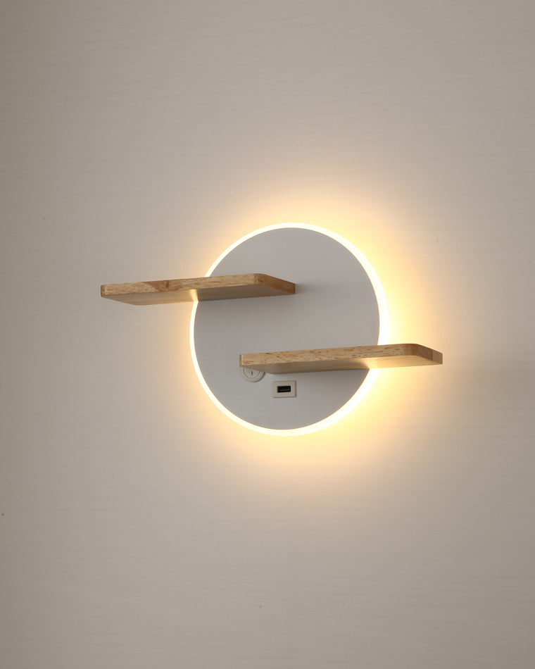 Round Wall Light with Shelf and USB Port