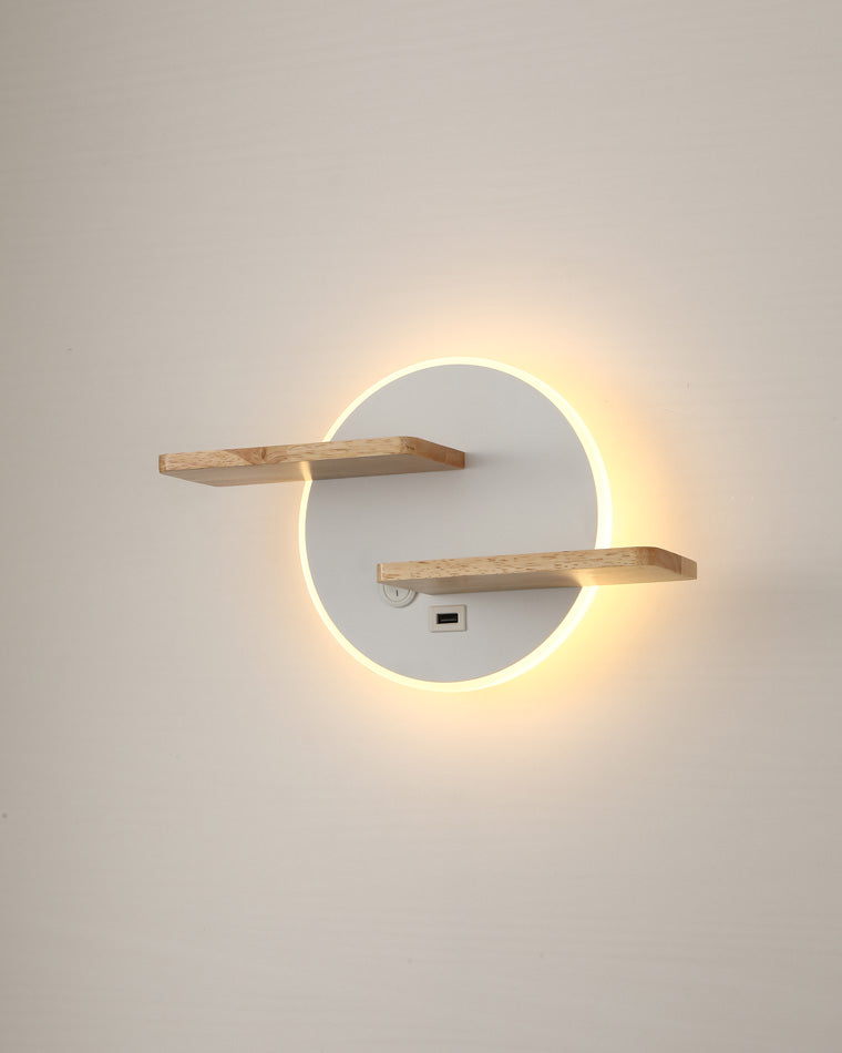 Round Wall Light with Shelf and USB Port