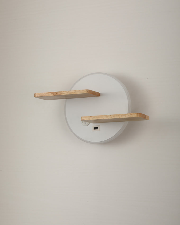 Round Wall Light with Shelf and USB Port