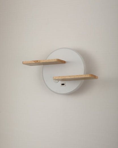 Round Wall Light with Shelf and USB Port