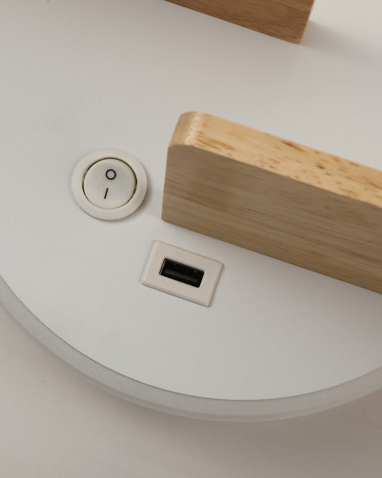 Round Wall Light with Shelf and USB Port