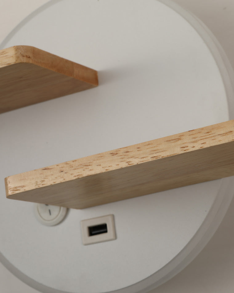 Round Wall Light with Shelf and USB Port