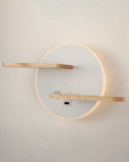 Round Wall Light with Shelf and USB Port