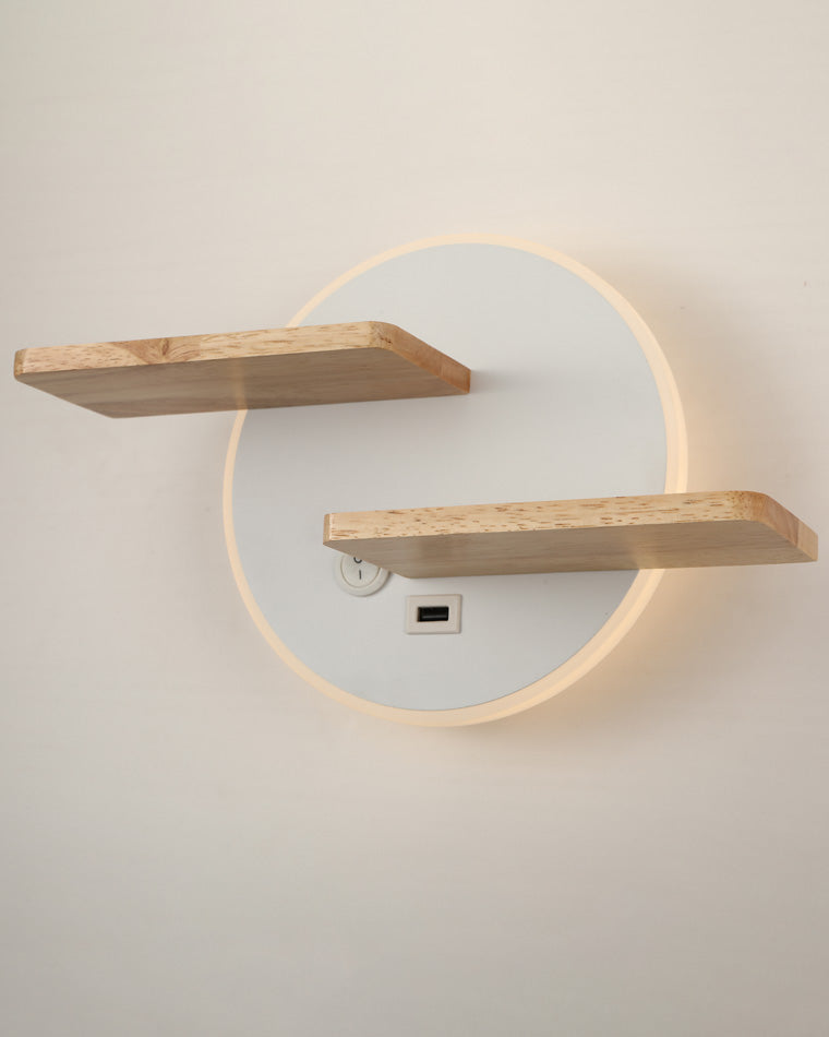 Round Wall Light with Shelf and USB Port