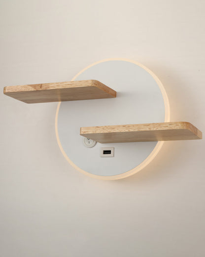 Round Wall Light with Shelf and USB Port