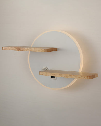 Round Wall Light with Shelf and USB Port