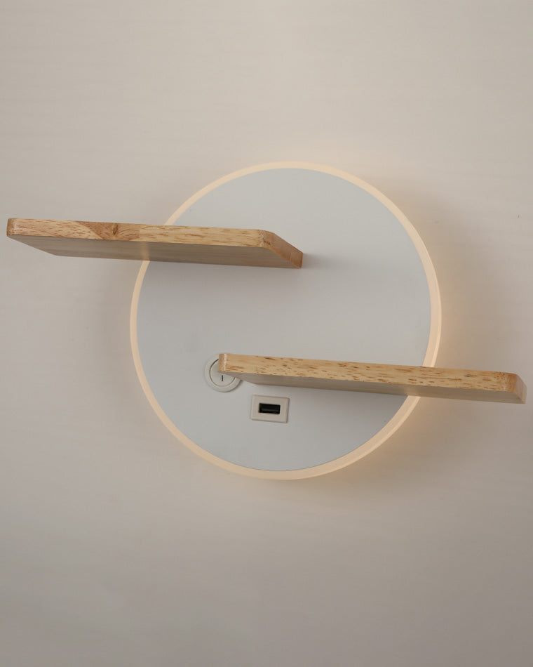 Round Wall Light with Shelf and USB Port