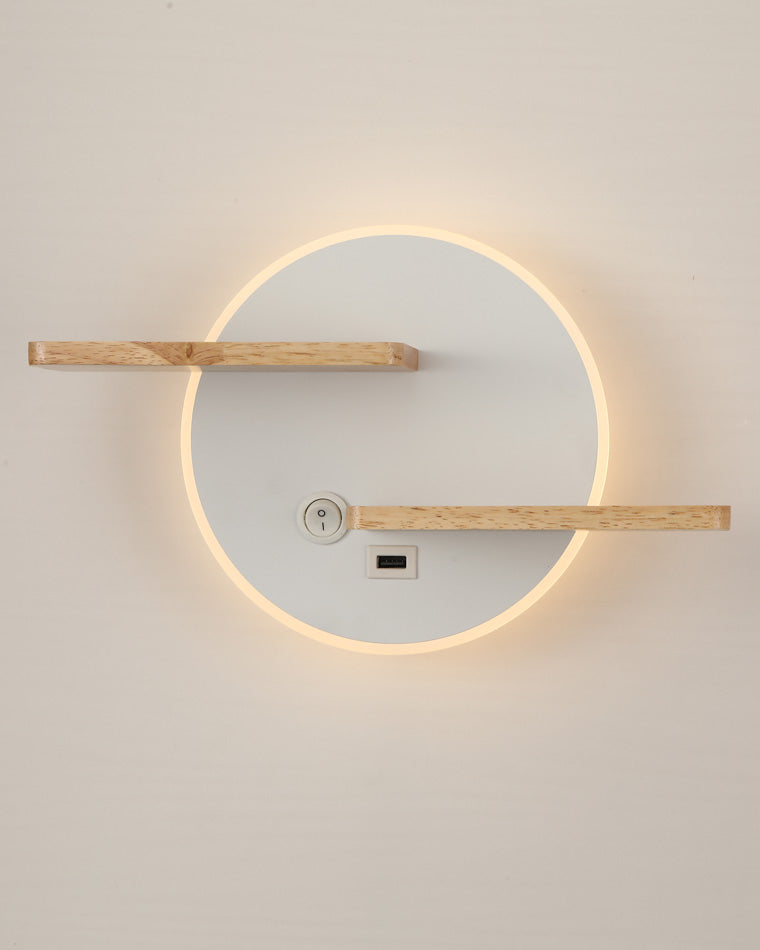 Round Wall Light with Shelf and USB Port