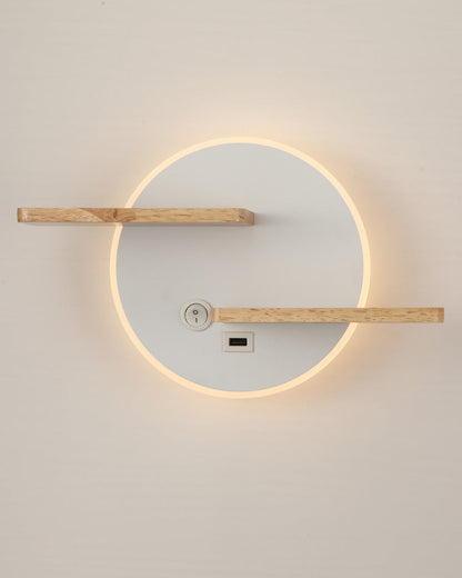 Round Wall Light with Shelf and USB Port