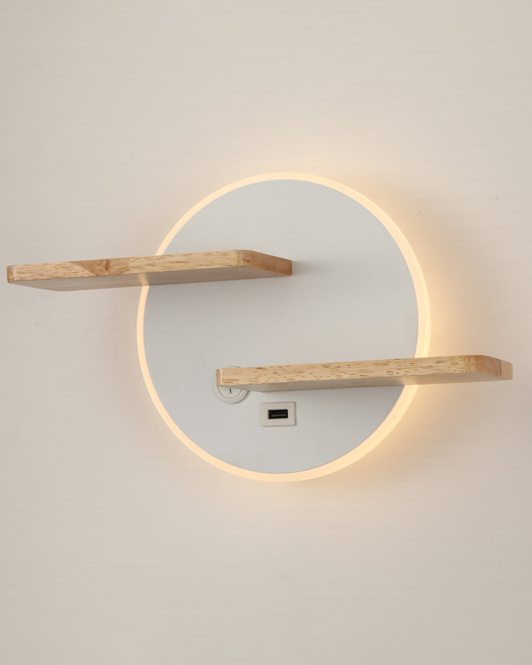 Round Wall Light with Shelf and USB Port