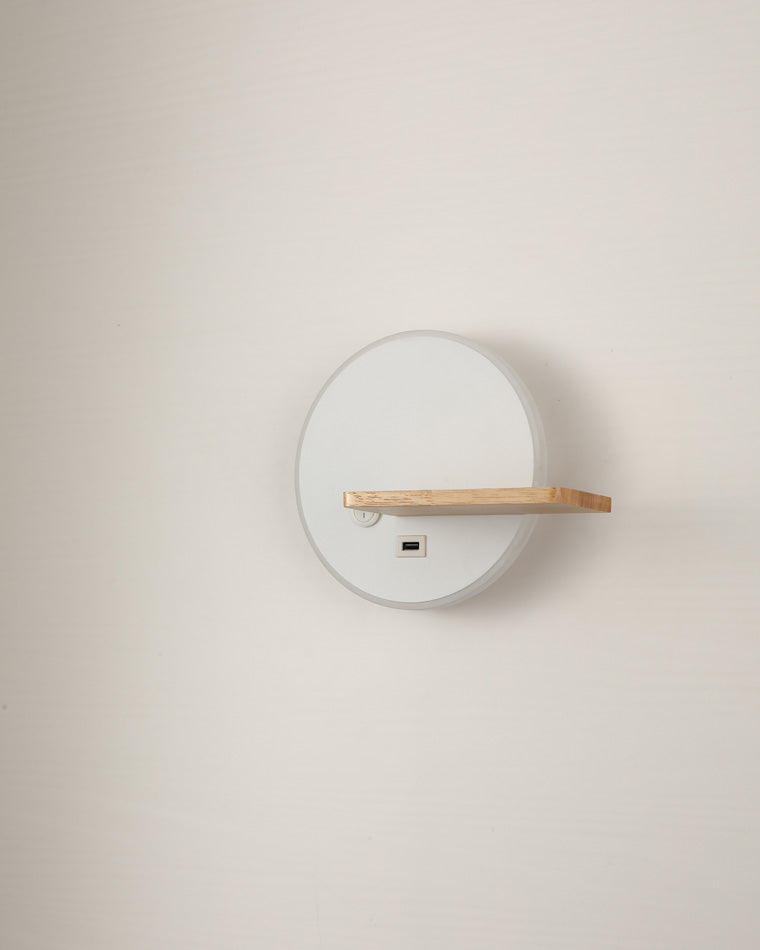 Round Wall Light with Shelf and USB Port