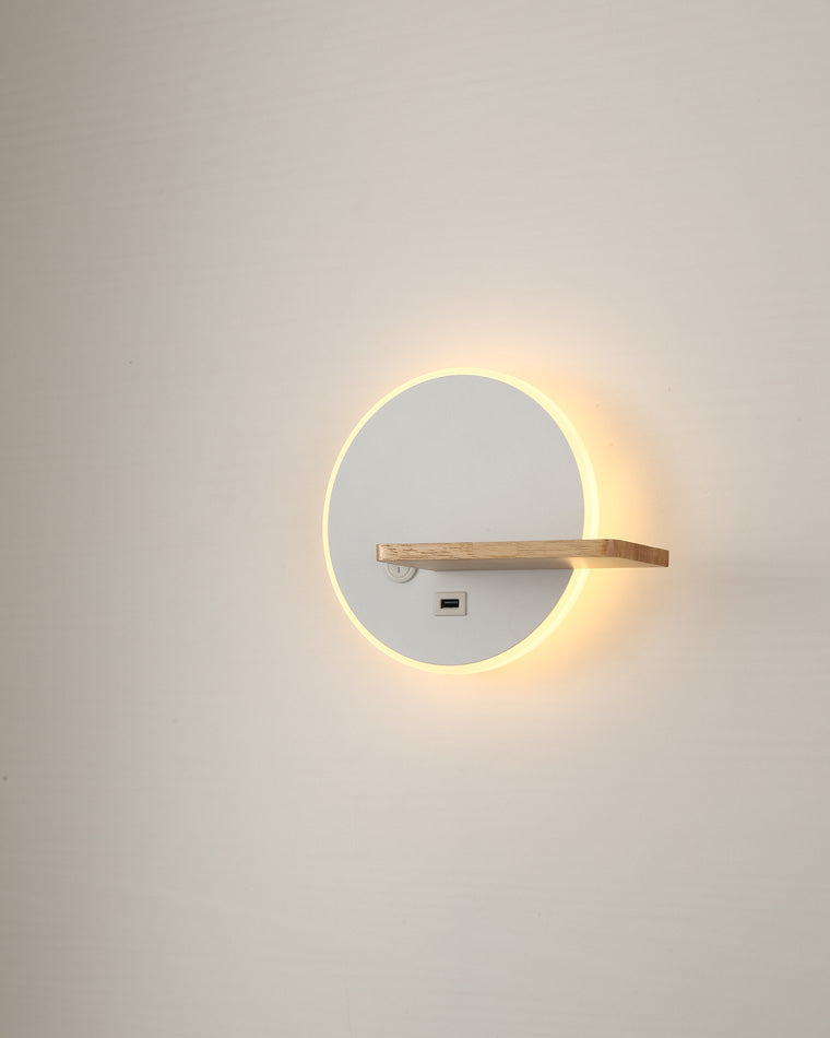 Round Wall Light with Shelf and USB Port