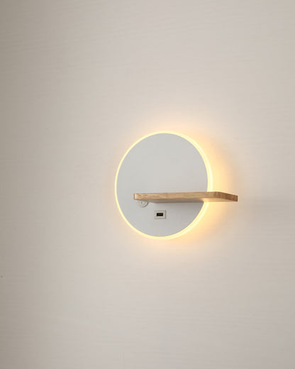 Round Wall Light with Shelf and USB Port