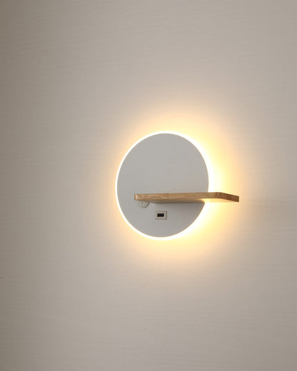 Round Wall Light with Shelf and USB Port