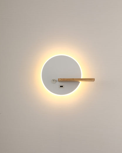Round Wall Light with Shelf and USB Port