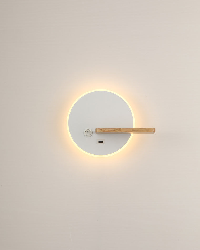 Round Wall Light with Shelf and USB Port