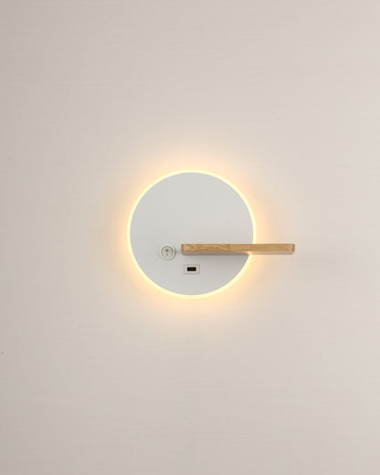 Round Wall Light with Shelf and USB Port