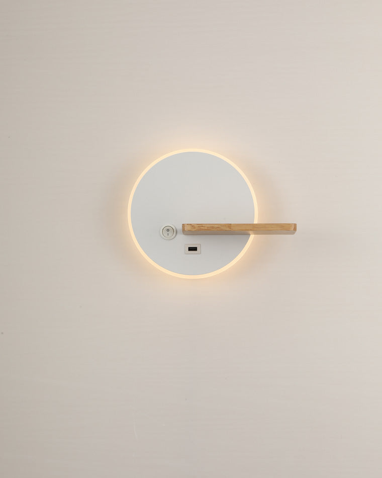 Round Wall Light with Shelf and USB Port