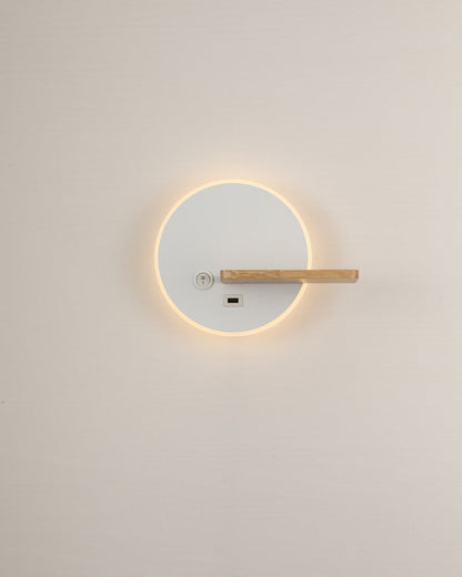 Round Wall Light with Shelf and USB Port