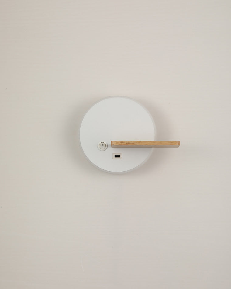 Round Wall Light with Shelf and USB Port