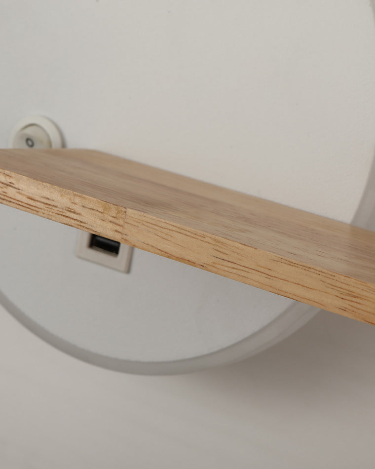 Round Wall Light with Shelf and USB Port