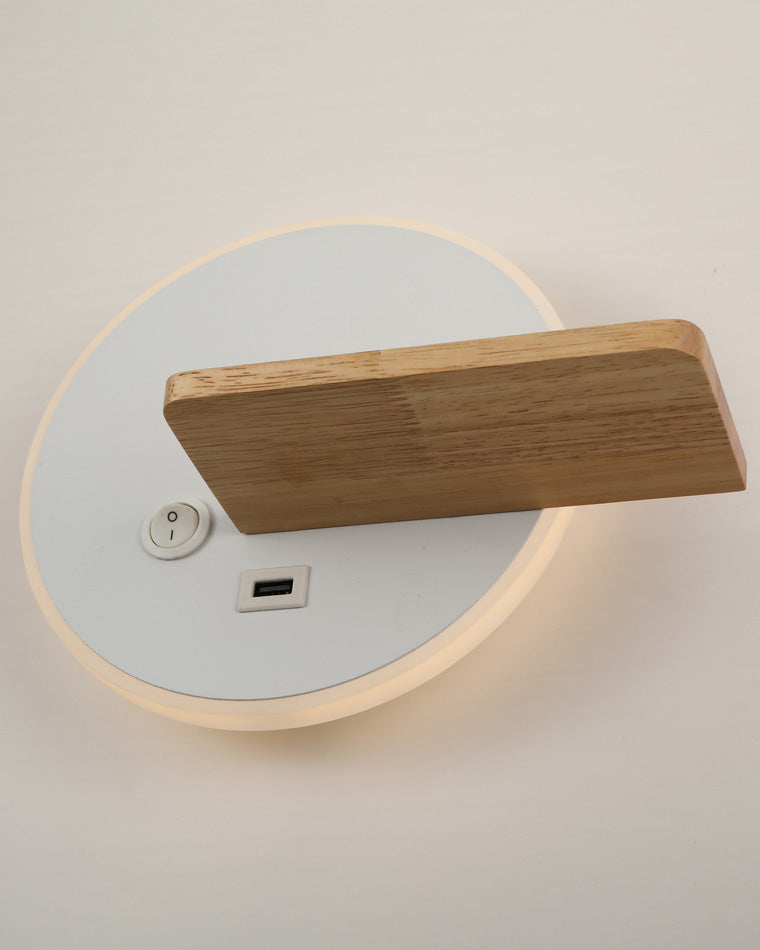 Round Wall Light with Shelf and USB Port