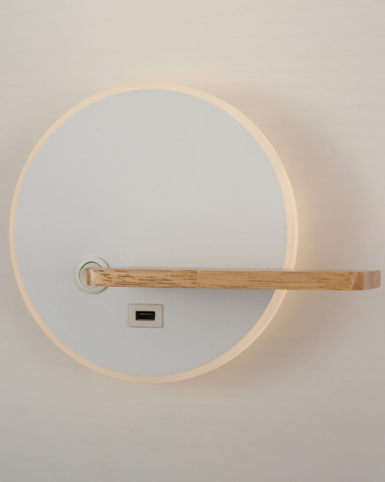 Round Wall Light with Shelf and USB Port