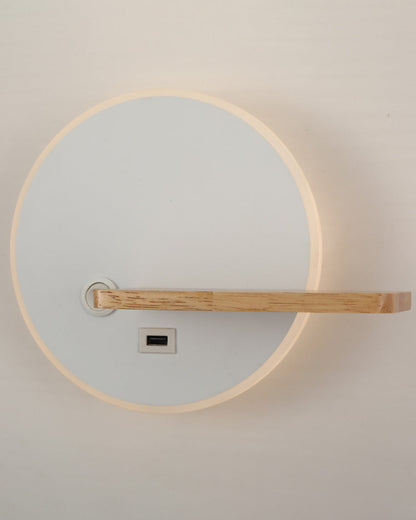 Round Wall Light with Shelf and USB Port