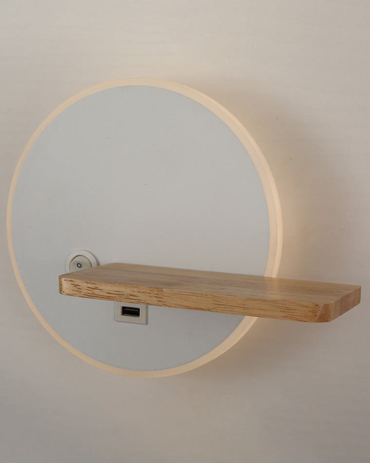 Round Wall Light with Shelf and USB Port