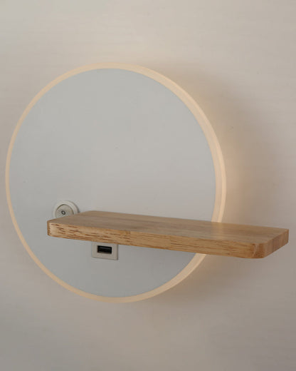 Round Wall Light with Shelf and USB Port