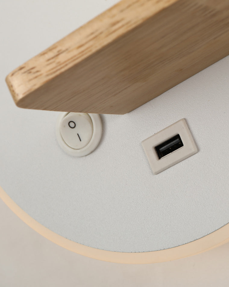 Round Wall Light with Shelf and USB Port