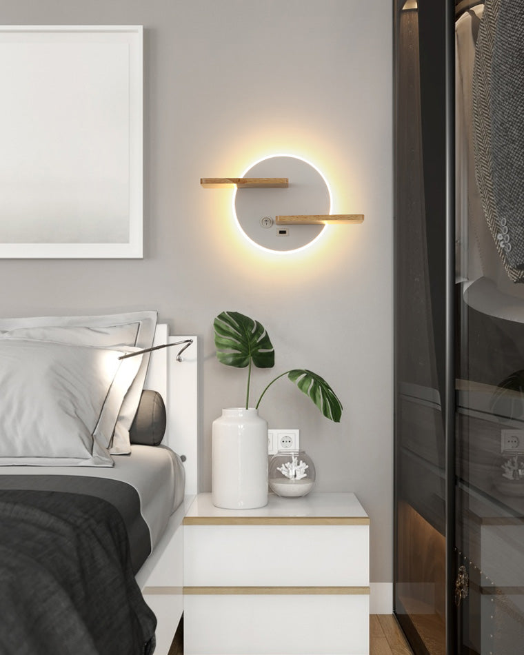 Round Wall Light with Shelf and USB Port
