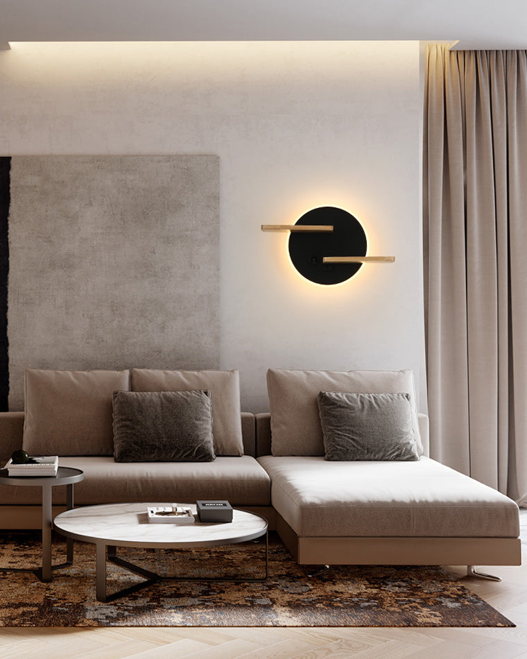 Round Wall Light with Shelf and USB Port