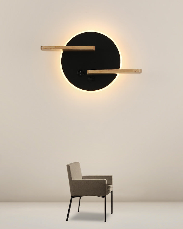 Round Wall Light with Shelf and USB Port