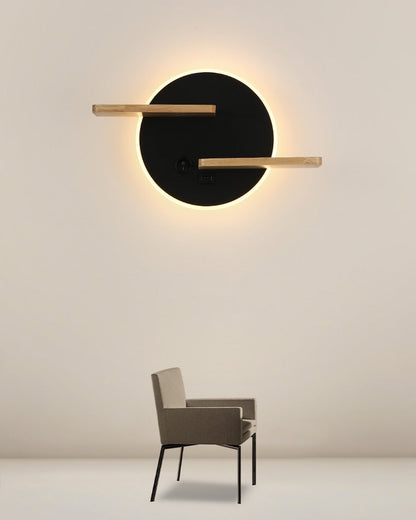 Round Wall Light with Shelf and USB Port