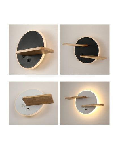 Round Wall Light with Shelf and USB Port