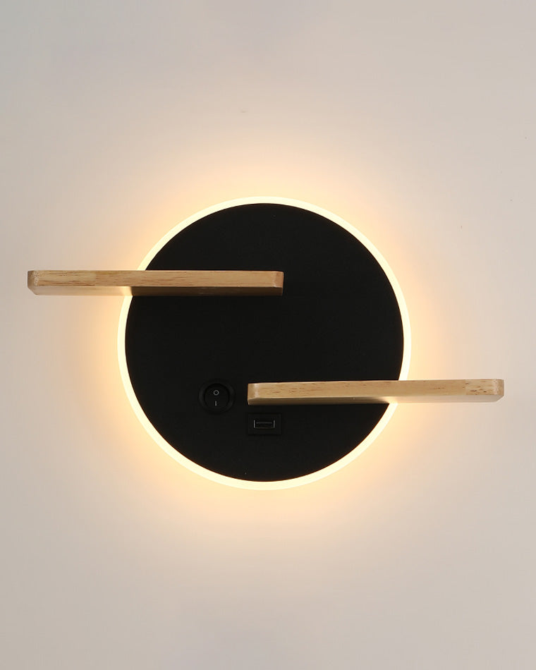 Round Wall Light with Shelf and USB Port