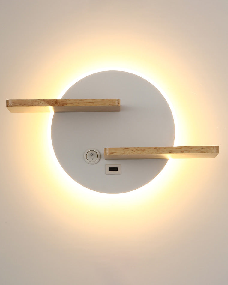 Round Wall Light with Shelf and USB Port
