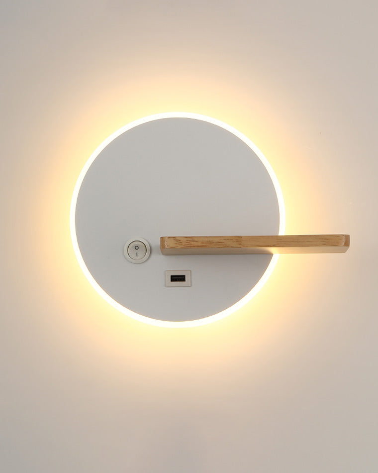 Round Wall Light with Shelf and USB Port