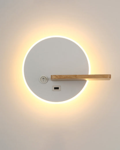 Round Wall Light with Shelf and USB Port