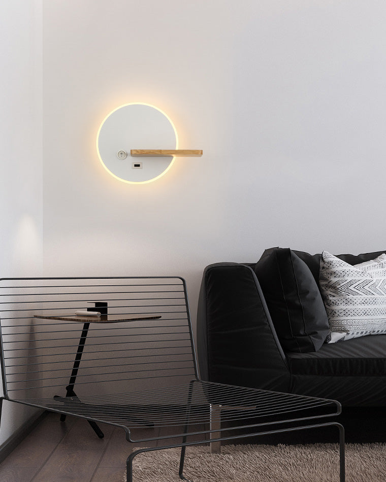 Round Wall Light with Shelf and USB Port