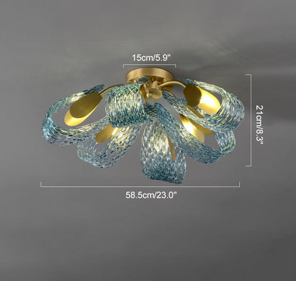 Peacock Glass Semi-Flush Mount Ceiling Light
