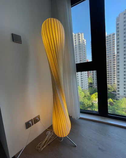 Twisted Tower Wooden Floor Lamp - Carved Elegance