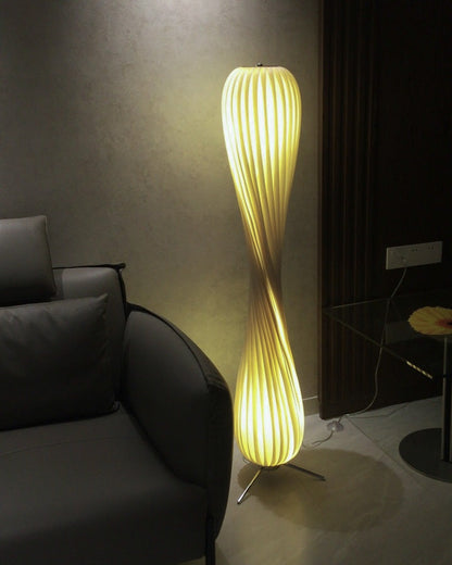 Twisted Tower Wooden Floor Lamp - Carved Elegance