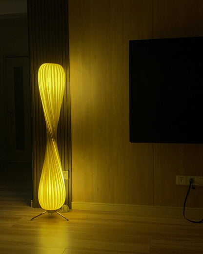 Twisted Tower Wooden Floor Lamp - Carved Elegance