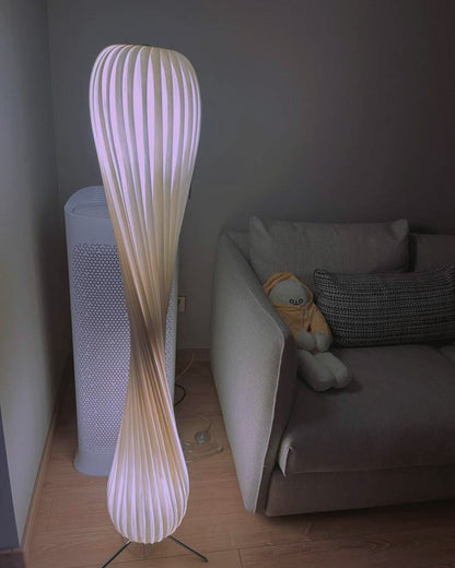 Twisted Tower Wooden Floor Lamp - Carved Elegance
