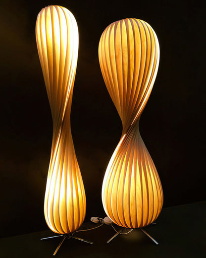 Twisted Tower Wooden Floor Lamp - Carved Elegance