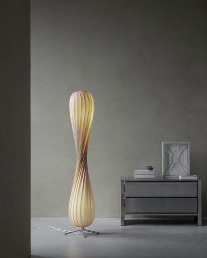 Twisted Tower Wooden Floor Lamp - Carved Elegance