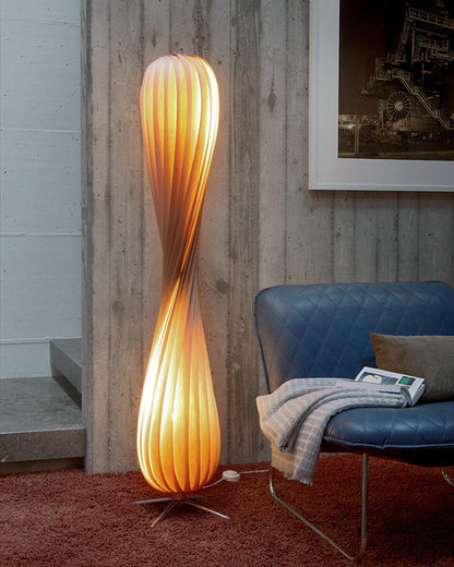 Twisted Tower Wooden Floor Lamp - Carved Elegance