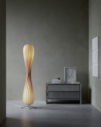 Twisted Tower Wooden Floor Lamp - Carved Elegance
